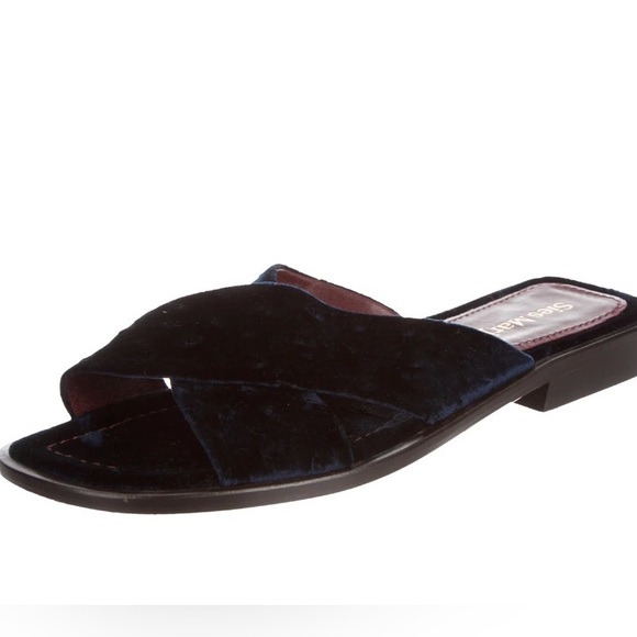 SEIS MARJAN Navy Blue Velvet Slide Sandals. Size 7.5 - Picture 3 of 6